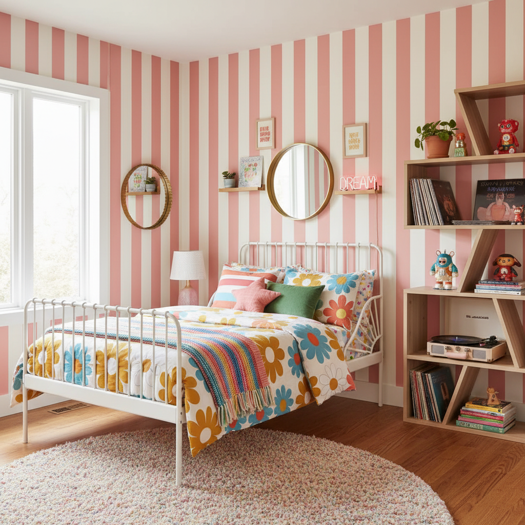 Soft blush pink vertical stripe wallpaper – design detail