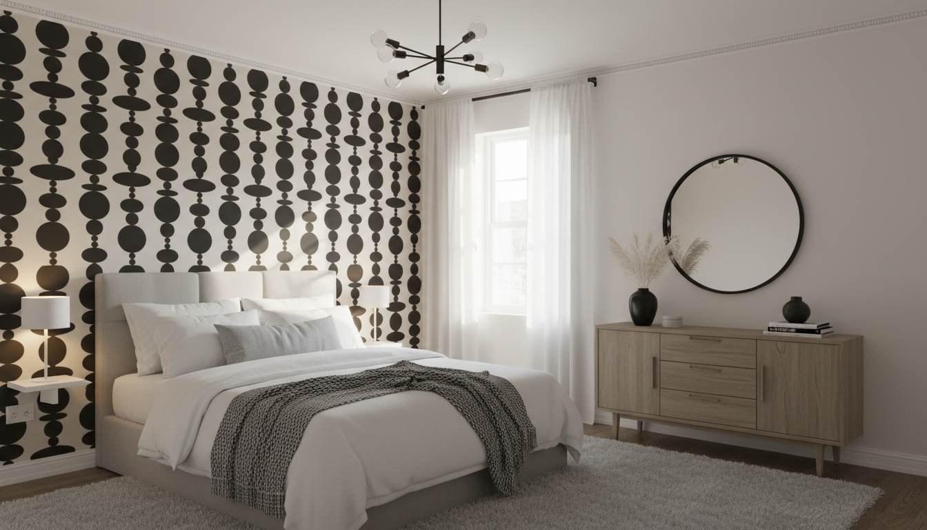Modern black and cream geometric wallpaper – design detail
