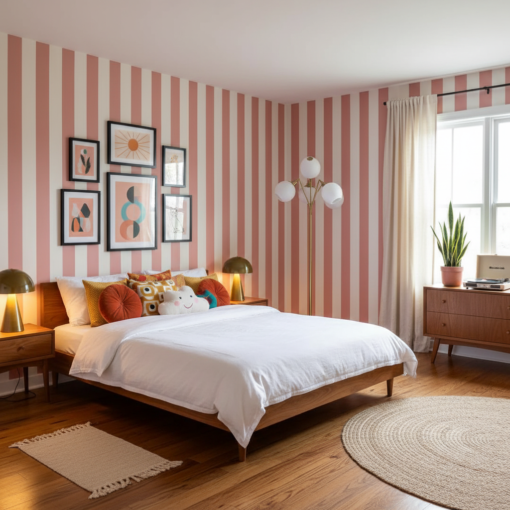 Soft blush pink vertical stripe wallpaper – design detail