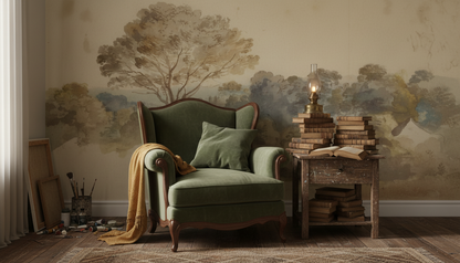 Vintage countryside tree mural wallpaper – design detail
