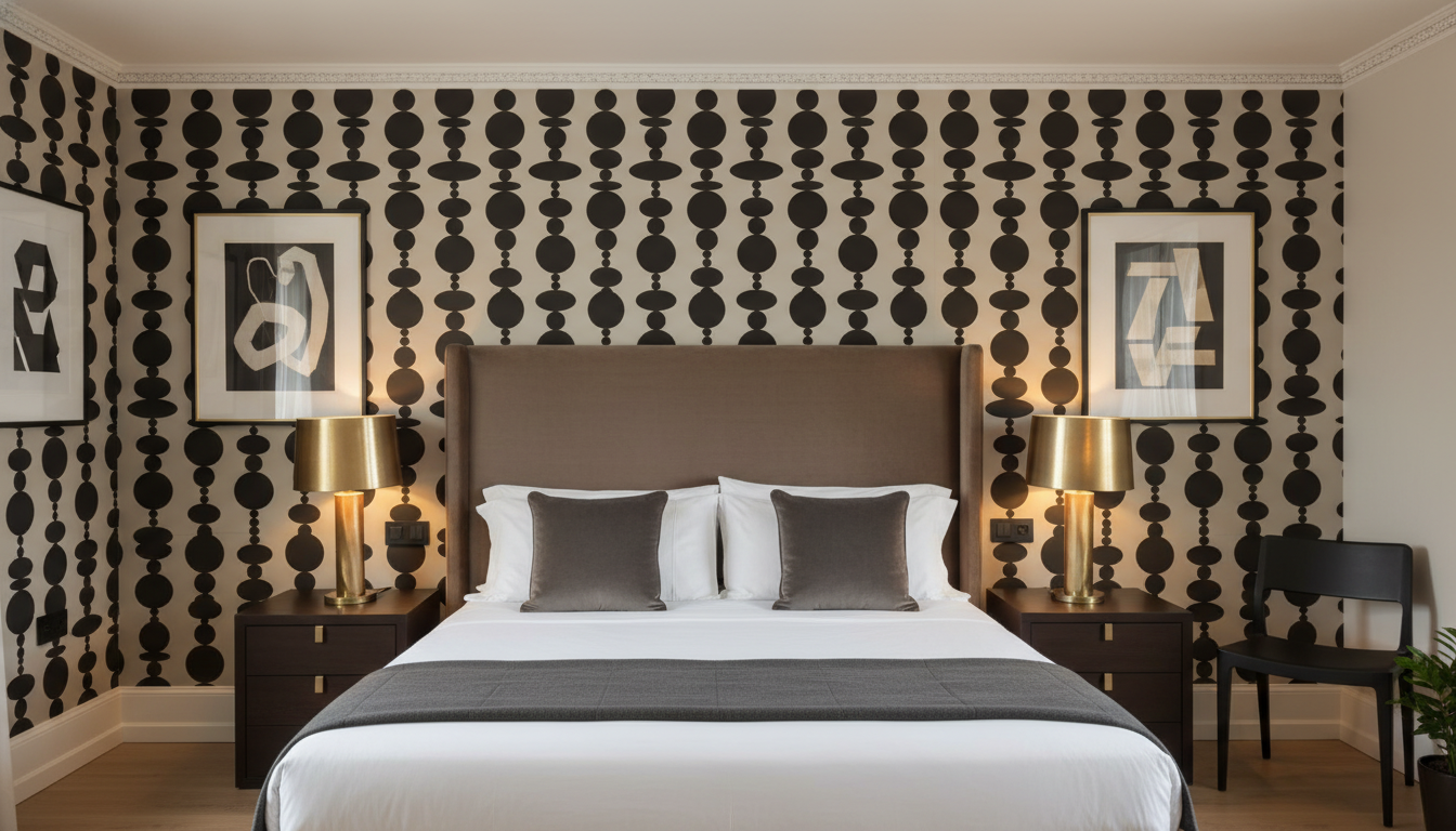 Modern black and cream geometric wallpaper – design detail