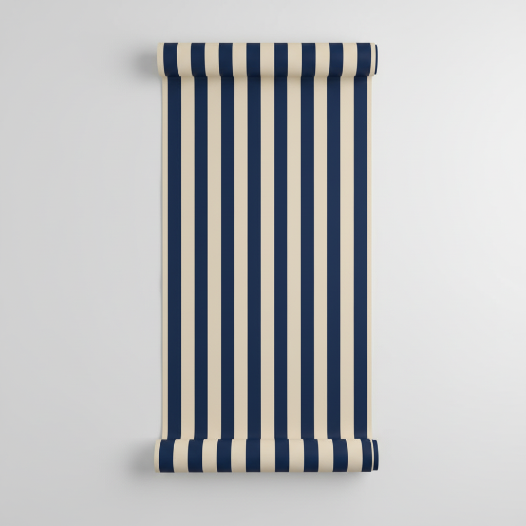 Blue and white classic stripe wallpaper – design detail
