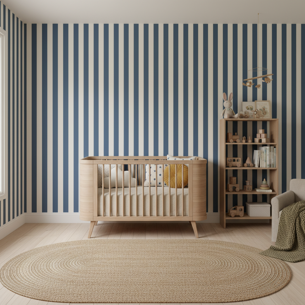 Blue and white classic stripe wallpaper – design detail