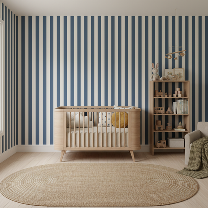 Blue and White Classic Stripe Wallpaper