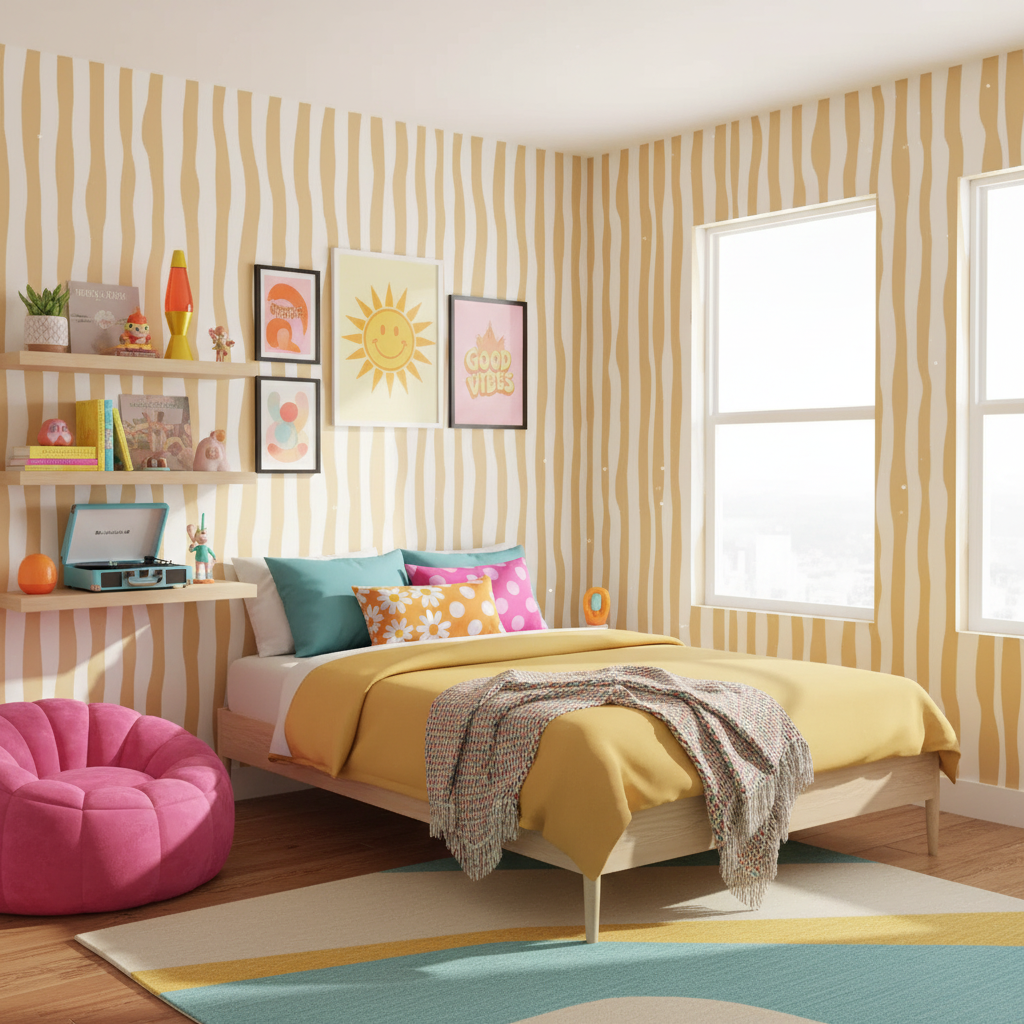 Mustard wavy stripe wallpaper – design detail