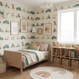 Retro animal transport vintage kids' wallpaper – design detail