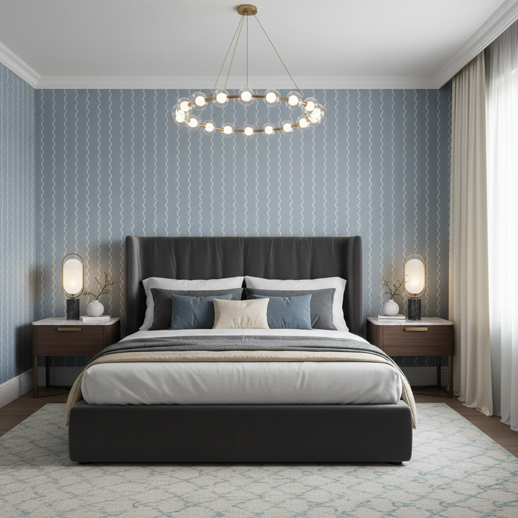 Blue Wavy Stripe Wallpaper