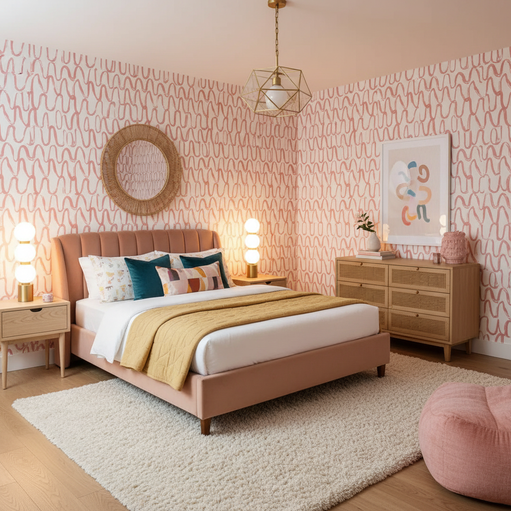 Pink wavy line wallpaper – design detail