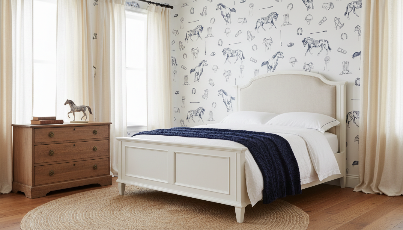 Navy blue equestrian wallpaper – design detail