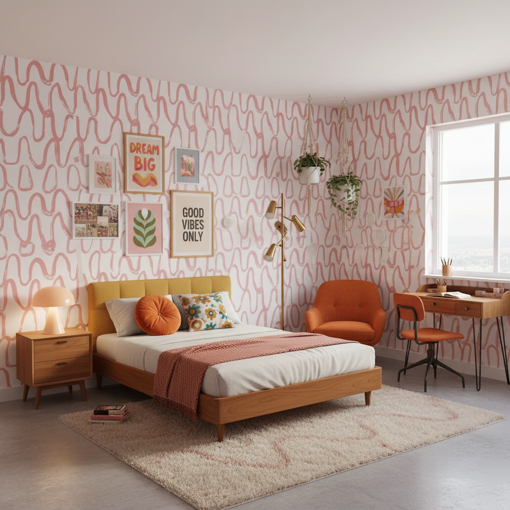 Pink wavy line wallpaper – design detail