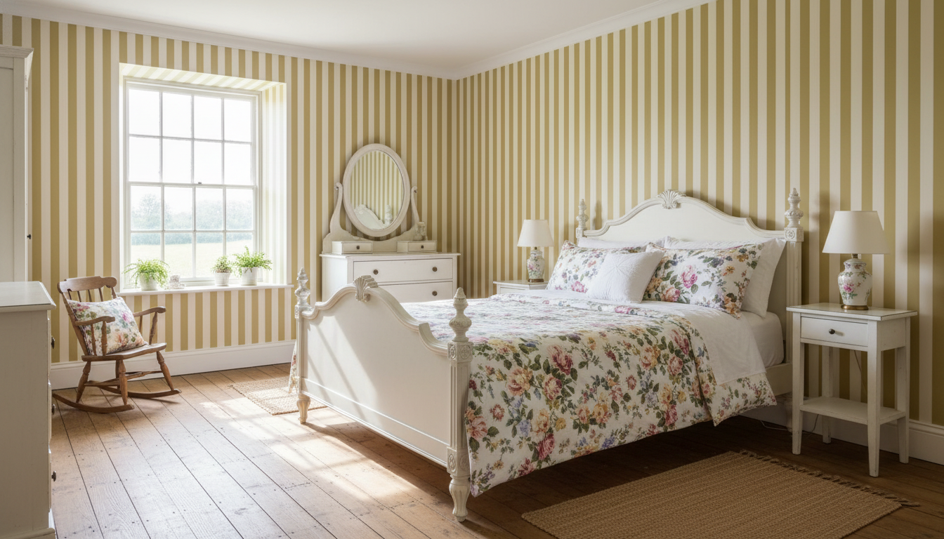 Warm yellow and cream vertical stripe wallpaper – design detail