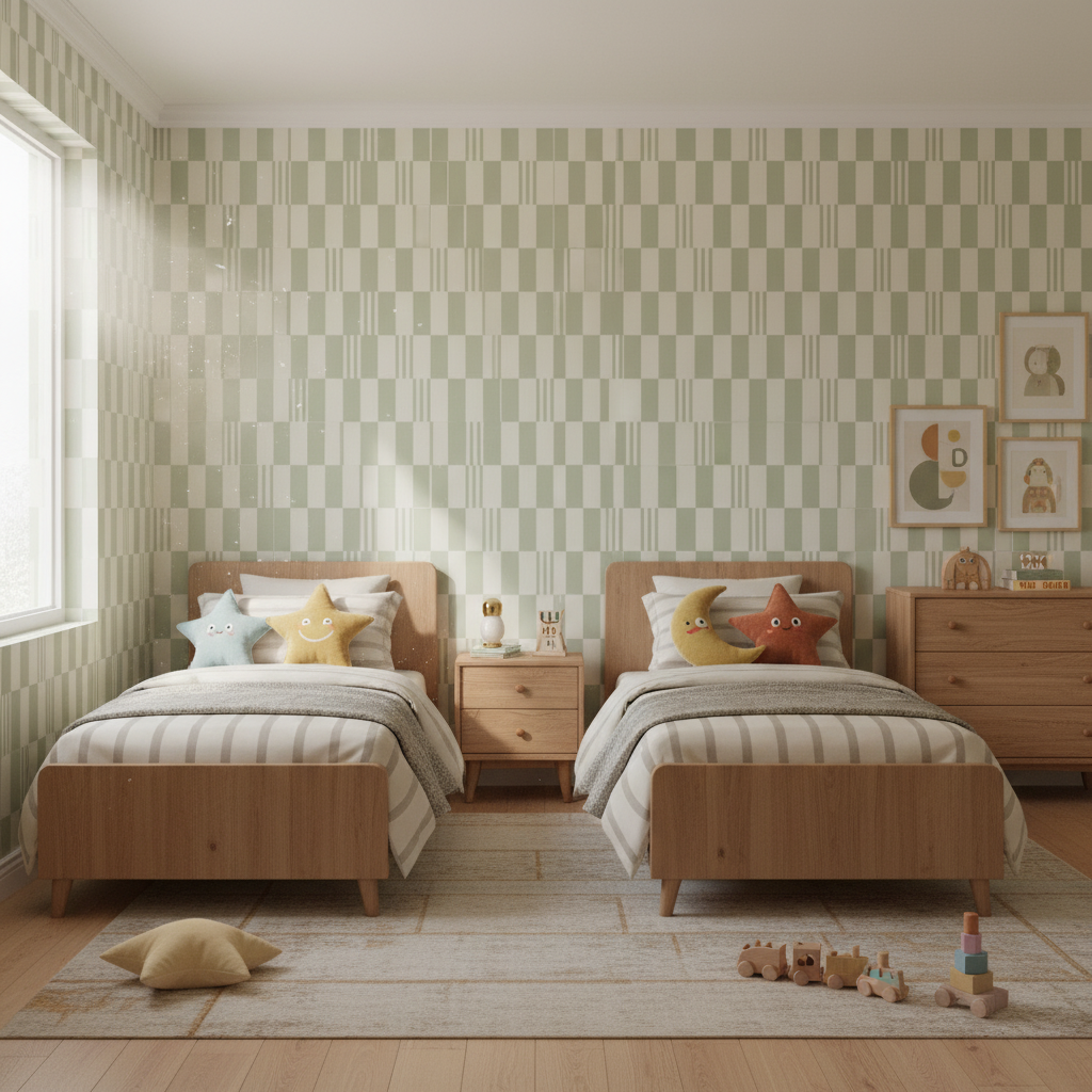 Sage Green Checkered Wallpaper