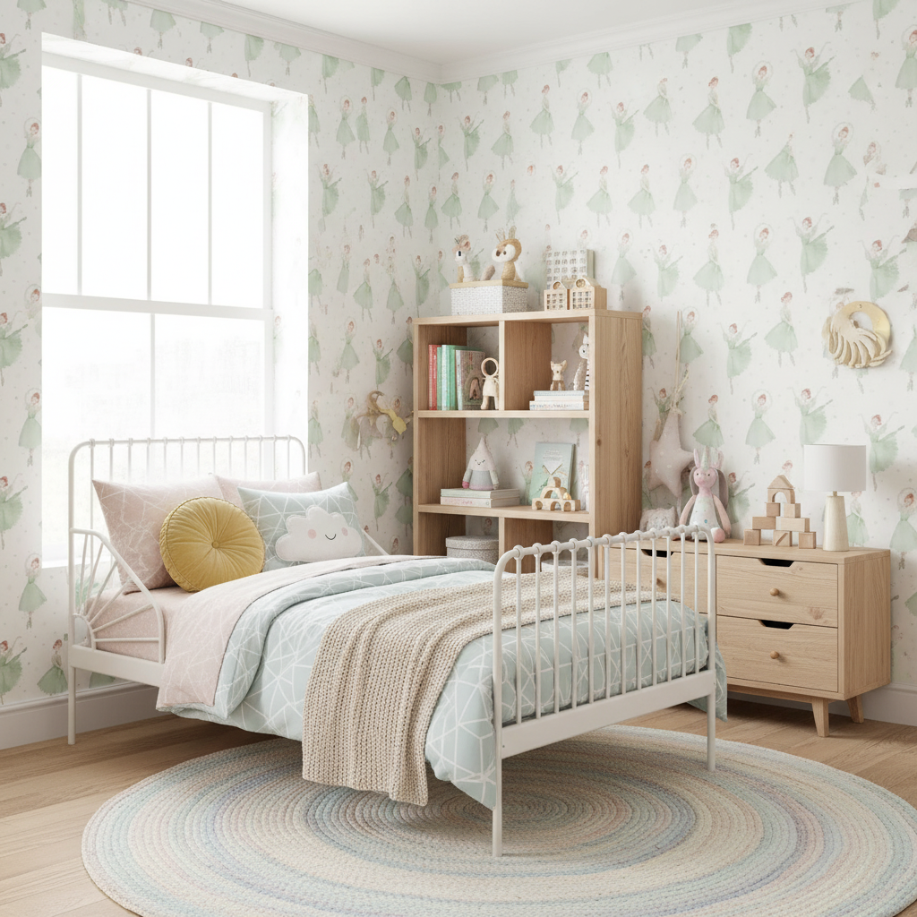 Soft Green Ballerina Nursery Wallpaper
