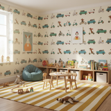 Retro animal transport vintage kids' wallpaper