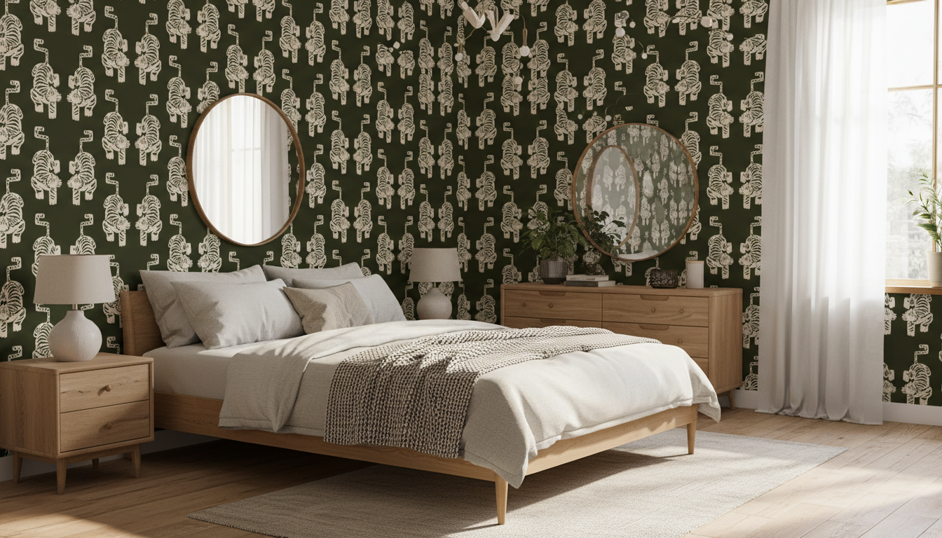 Olive green tiger wallpaper – design detail