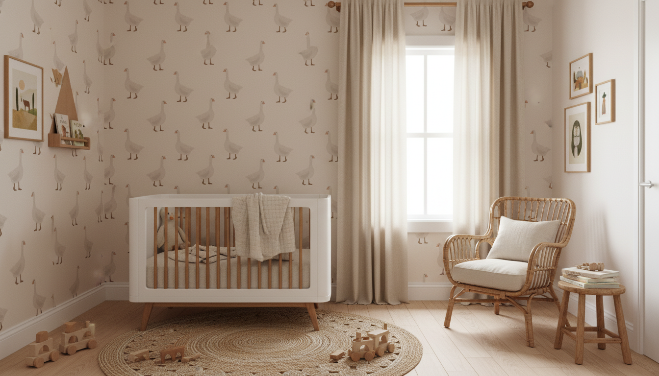 White goose nursery wallpaper – design detail