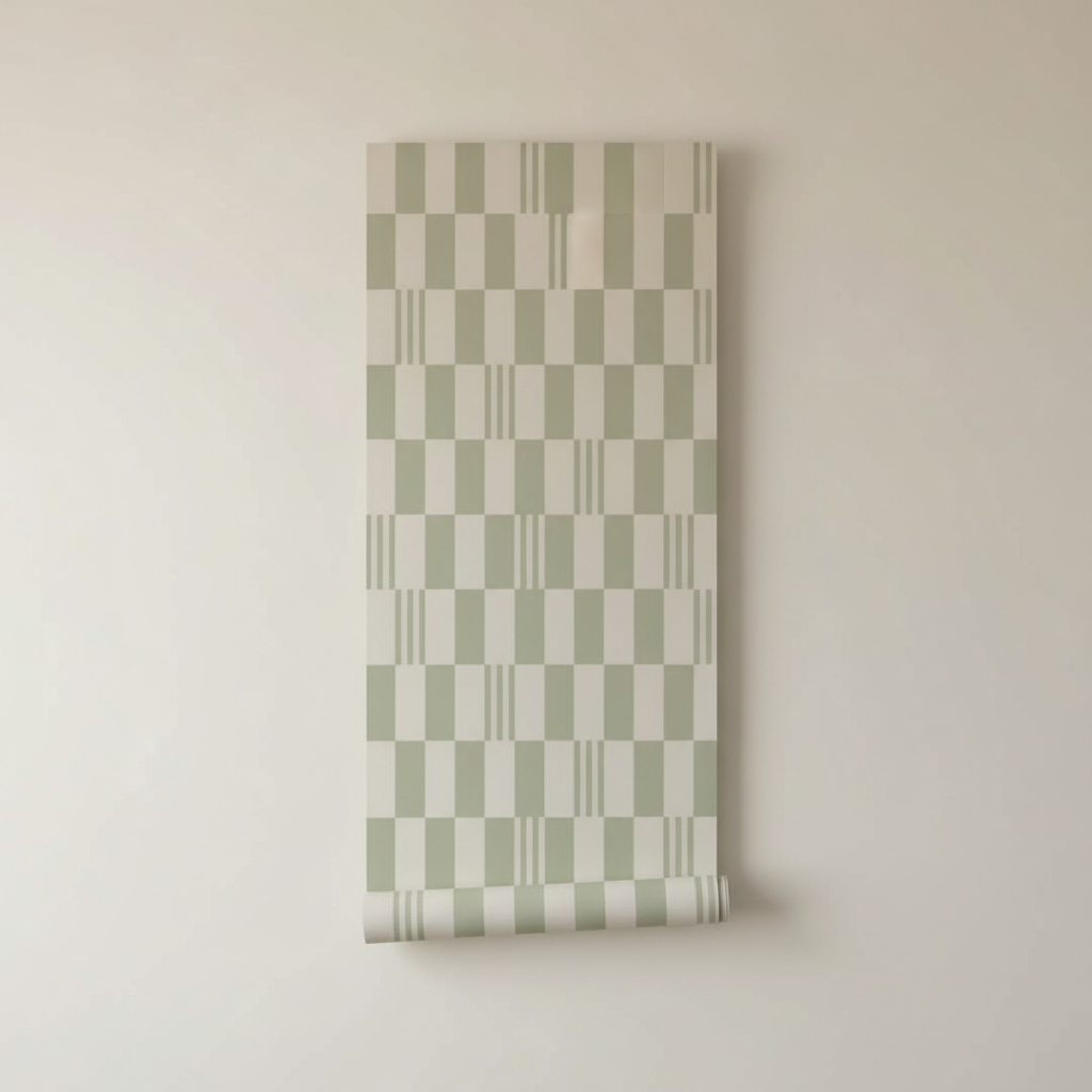Sage green checkered wallpaper – design detail