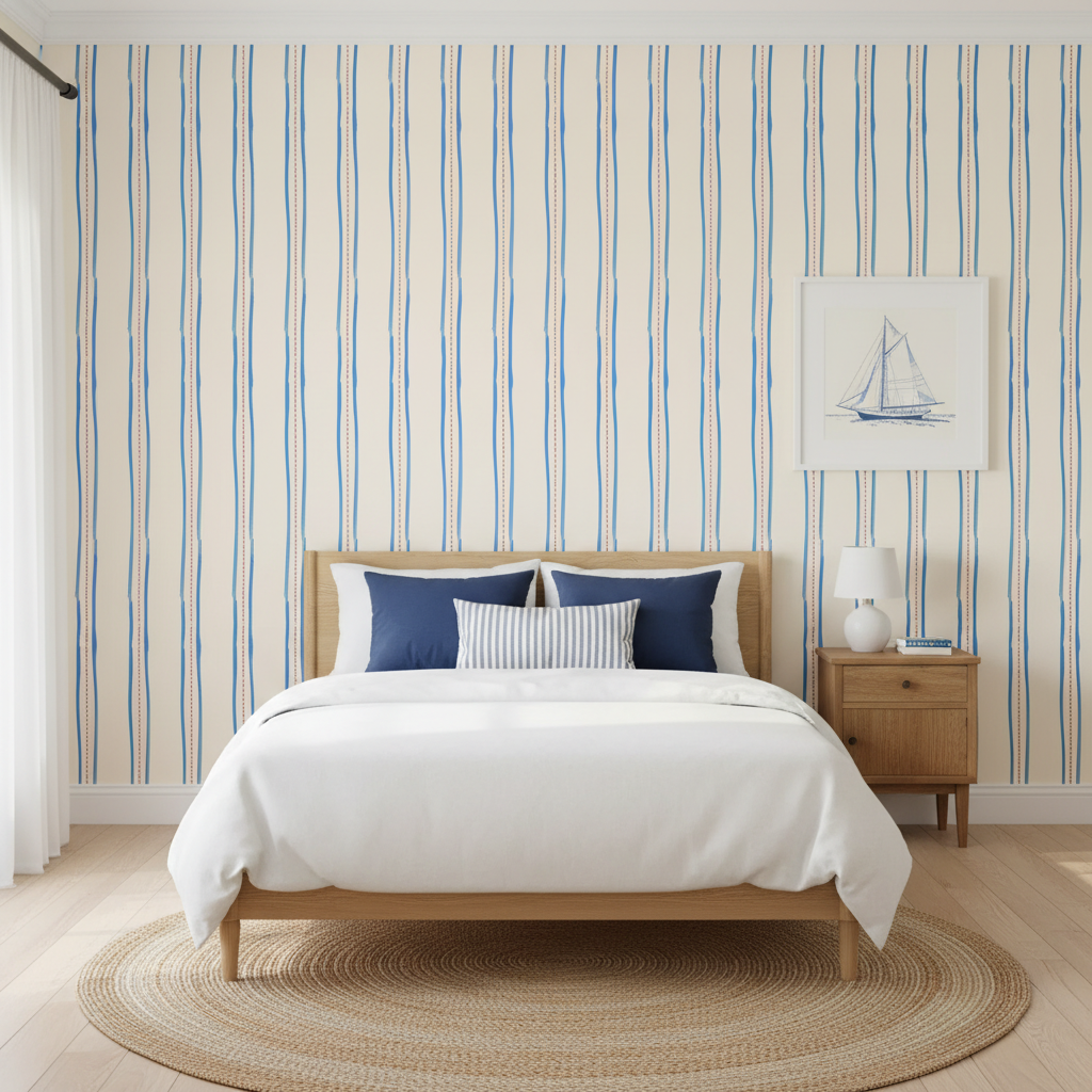 Hamptons style vertical stripe wallpaper
