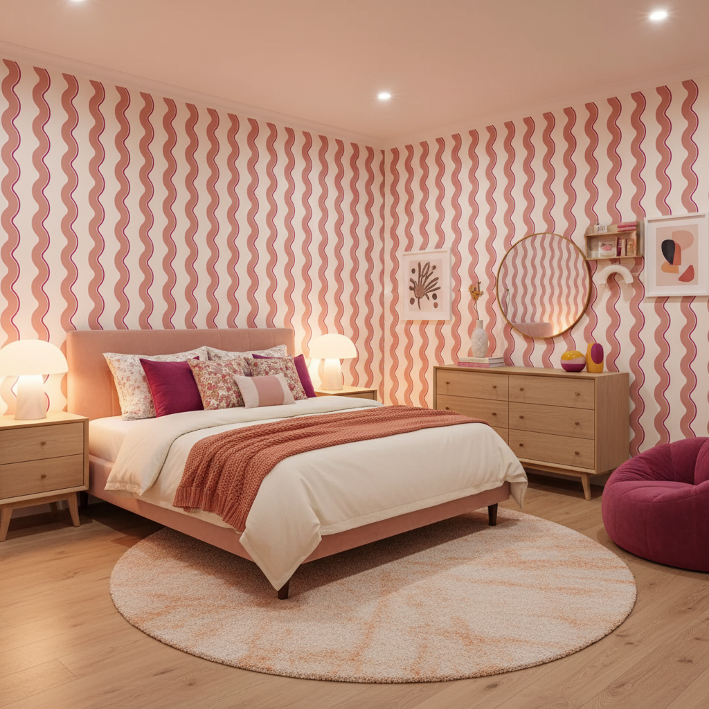 Retro pink wavy wallpaper – design detail