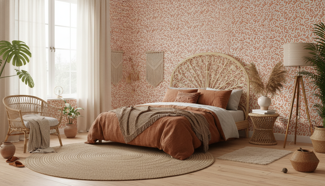 Terracotta abstract squiggle wallpaper – design detail
