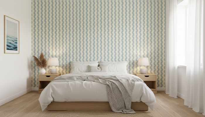 Blue wavy stripe wallpaper