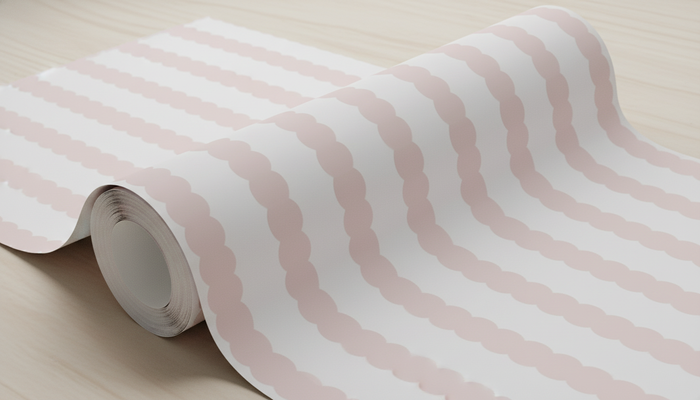 Baby pink scalloped stripe wallpaper – design detail