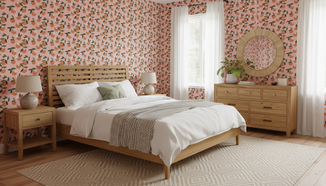 Mediterranean orange fruit wallpaper – design detail