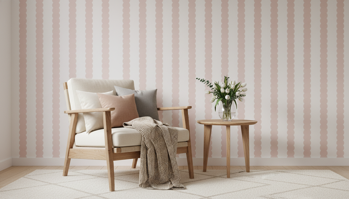 Baby Pink Scalloped Stripe Wallpaper
