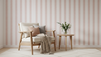 Baby Pink Scalloped Stripe Wallpaper