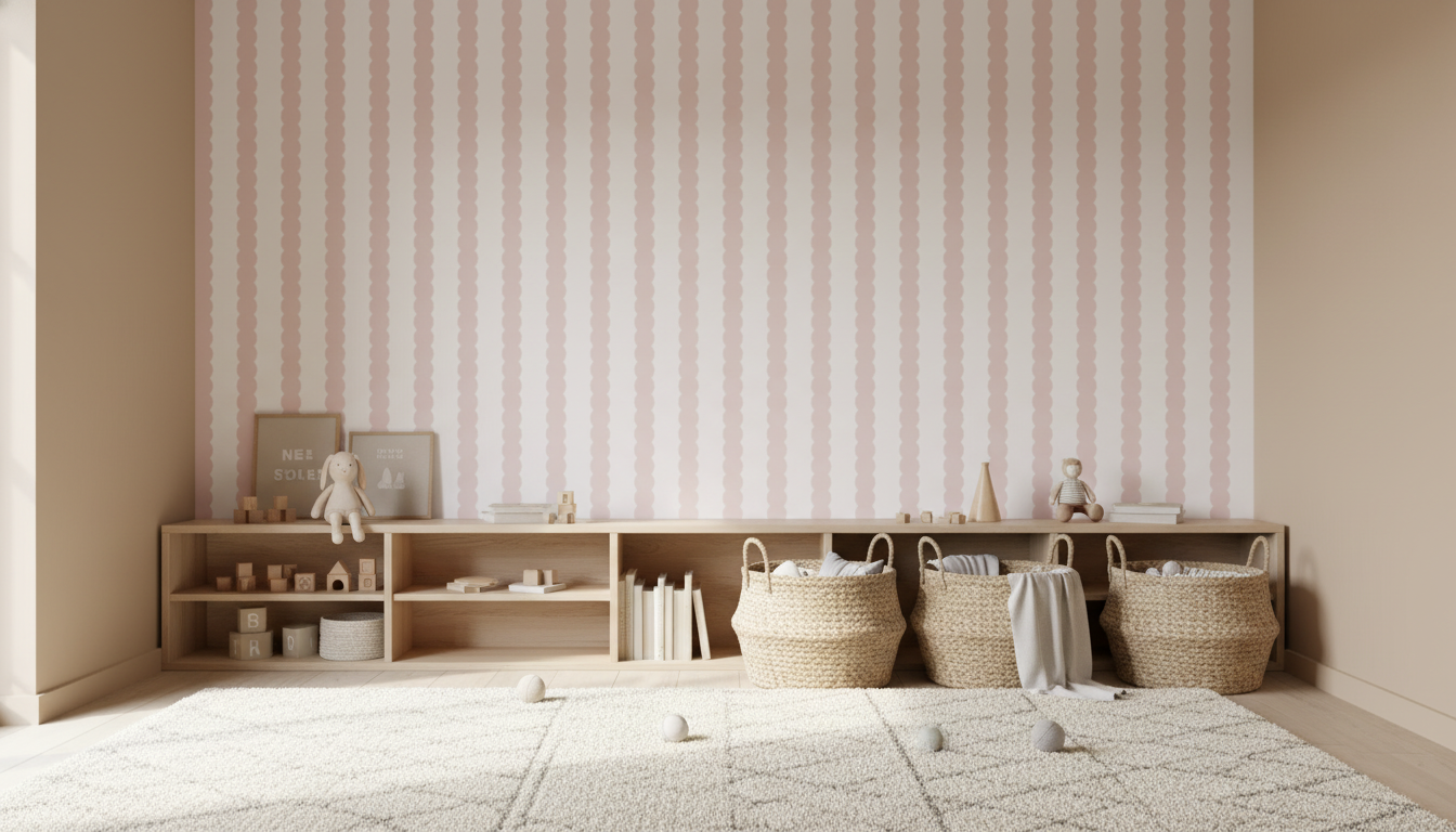 Baby Pink Scalloped Stripe Wallpaper