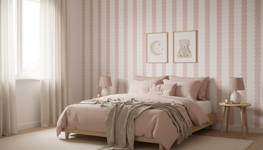 Baby Pink Scalloped Stripe Wallpaper
