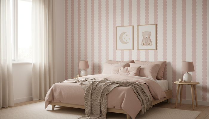Baby pink scalloped stripe wallpaper