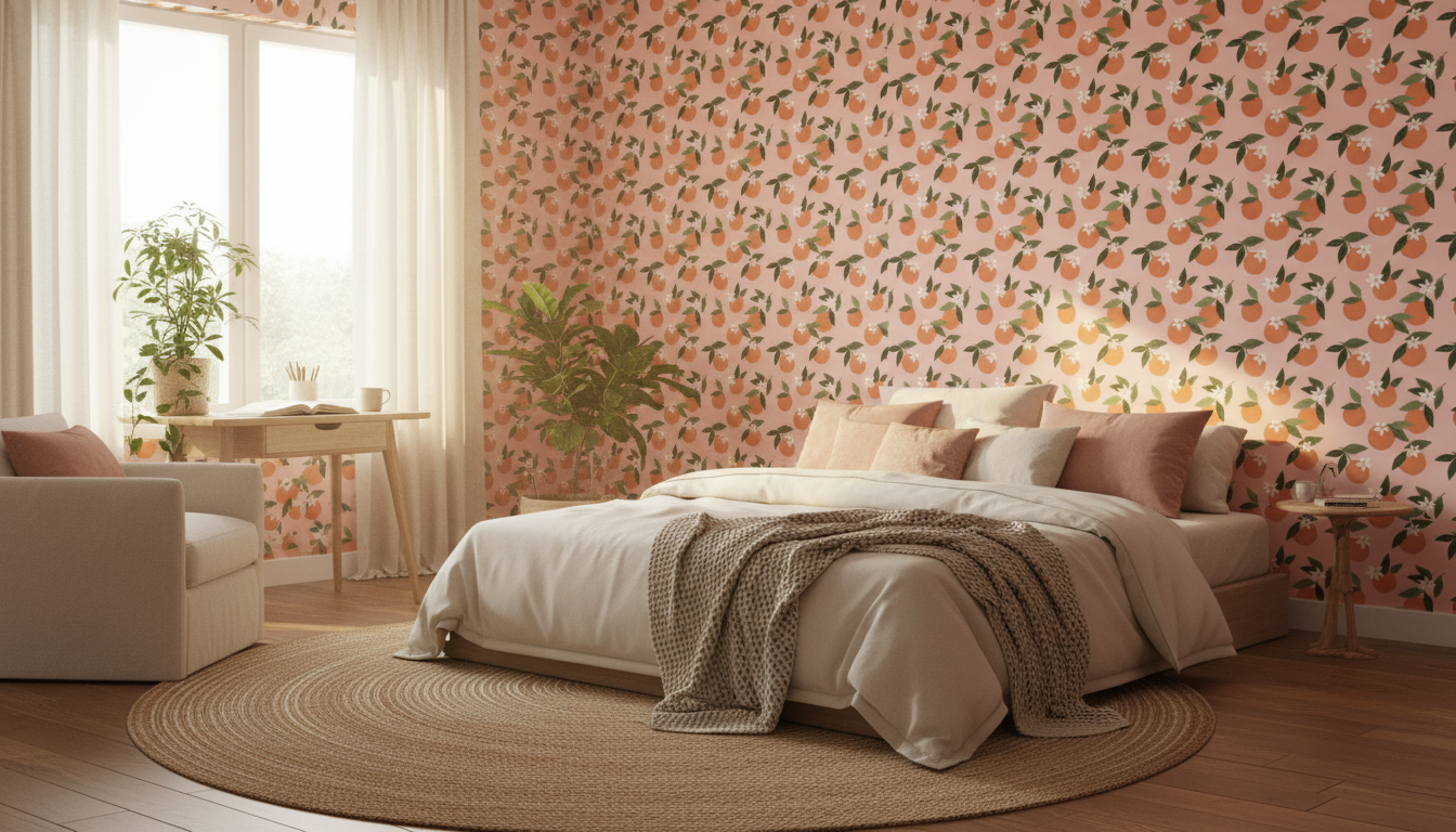 Mediterranean orange fruit wallpaper – design detail