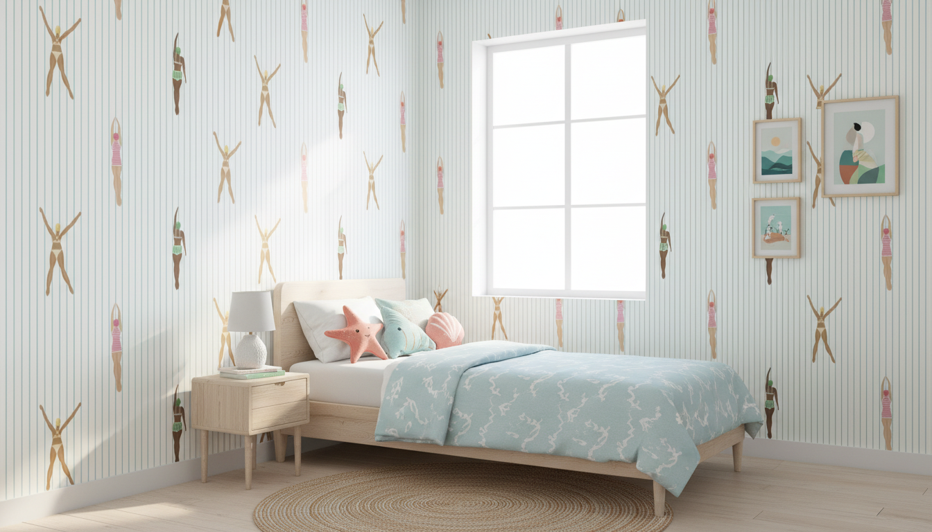 Blue Striped Retro Swimmers Wallpaper