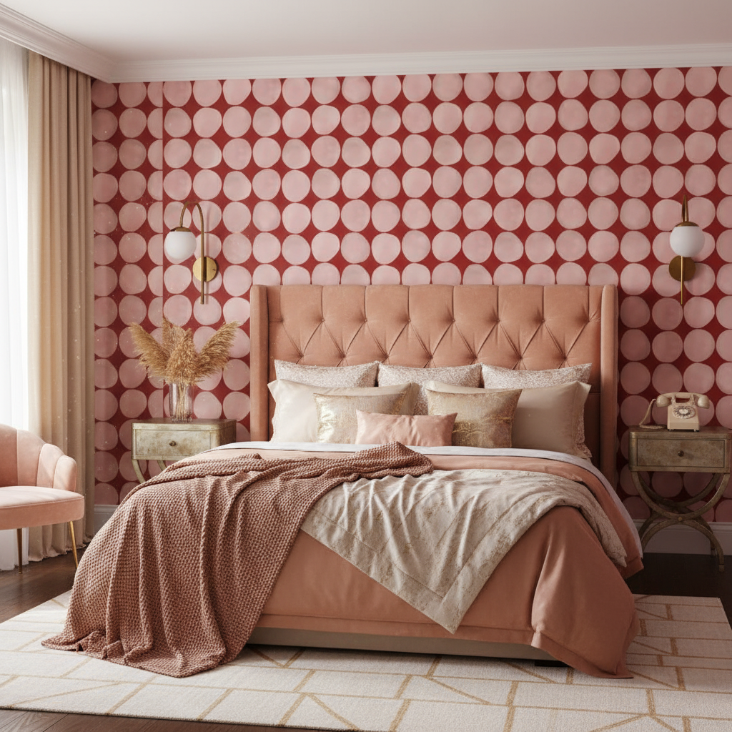 Blush retro dot nursery wallpaper – design detail