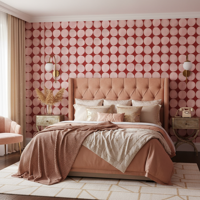 Blush retro dot nursery wallpaper – design detail