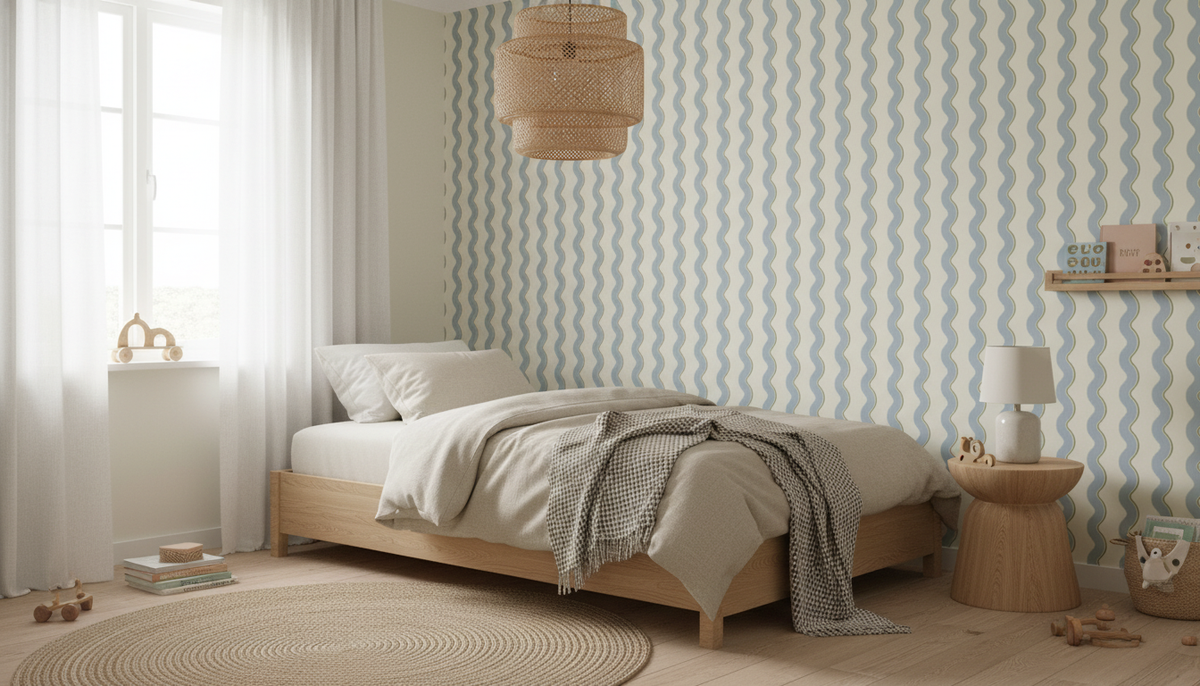 Blue wavy stripe wallpaper – design detail