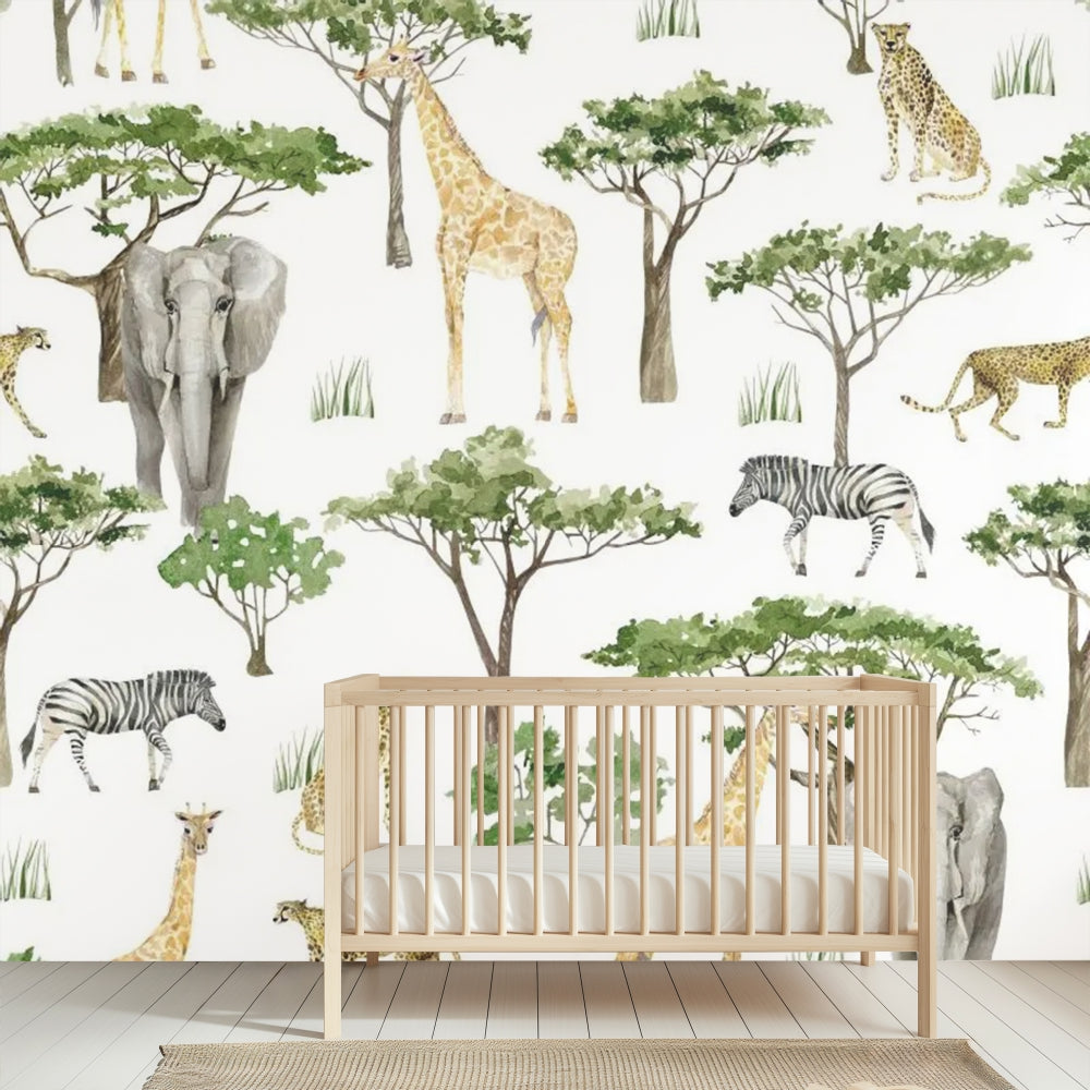 Out in the jungle animals children's mural wallpaper for a kids' room