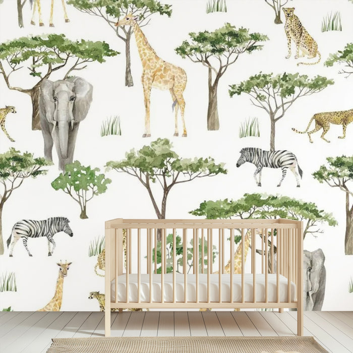 Out in the jungle animals children's mural wallpaper for a kids' room