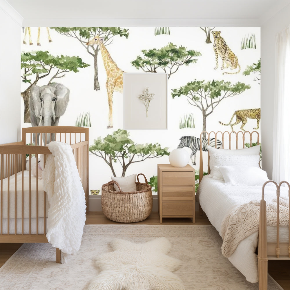Out in the jungle animals children's mural wallpaper – design detail