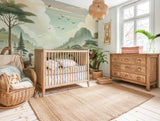 Cretaceous valley dinosaur nursery mural wallpaper – design detail
