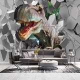 3D T-Rex dinosaur mural wallpaper for a kids' room