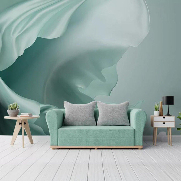 Abstract teal silk waves mural wallpaper – design detail