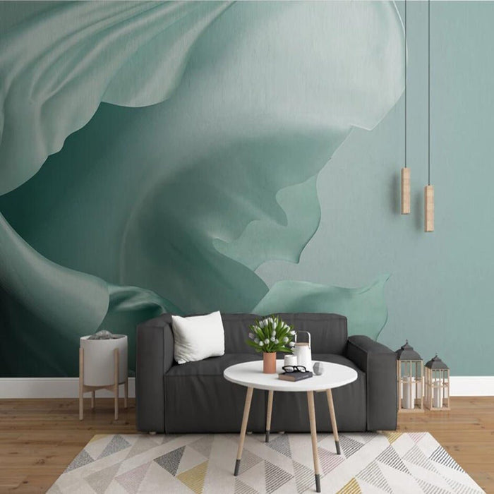 Abstract teal silk waves mural wallpaper