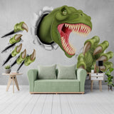 3D roaring dinosaur mural wallpaper for a kids' room