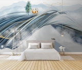 Abstract elk and waves mural wallpaper for a bedroom