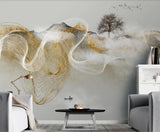Abstract white and gold zen waves mural wallpaper