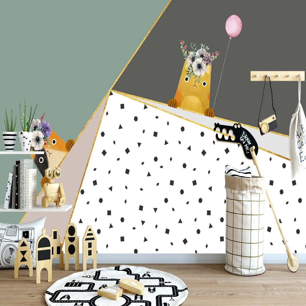 3D geometric girls' room mural wallpaper – design detail