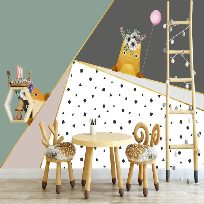 3D geometric girls' room mural wallpaper – design detail