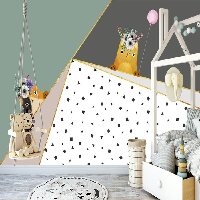 3D geometric mural wallpaper for a girls' room